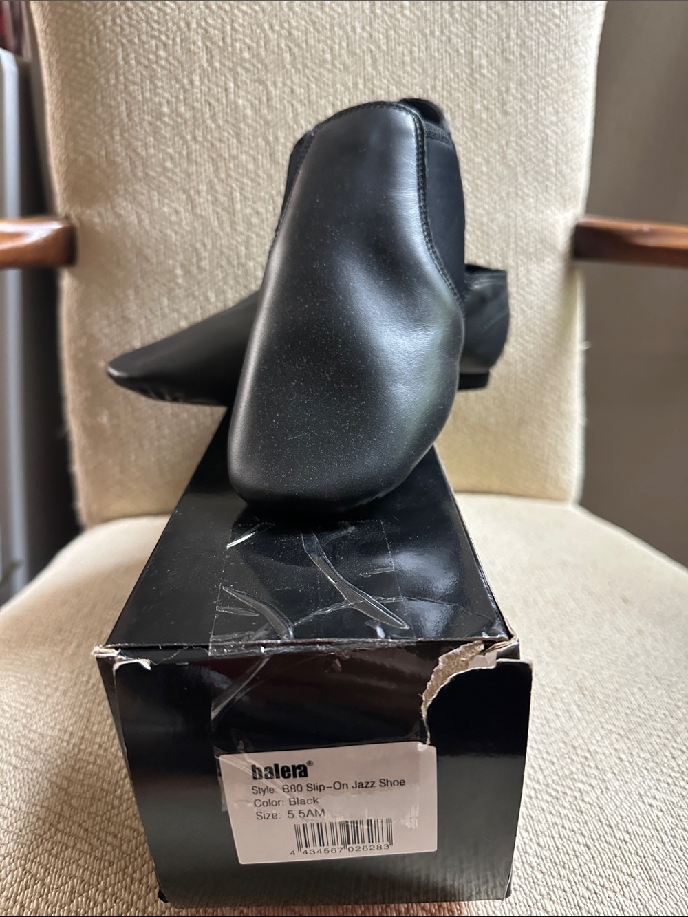 balera Black Leather-Look Slip-On Jazz Shoes